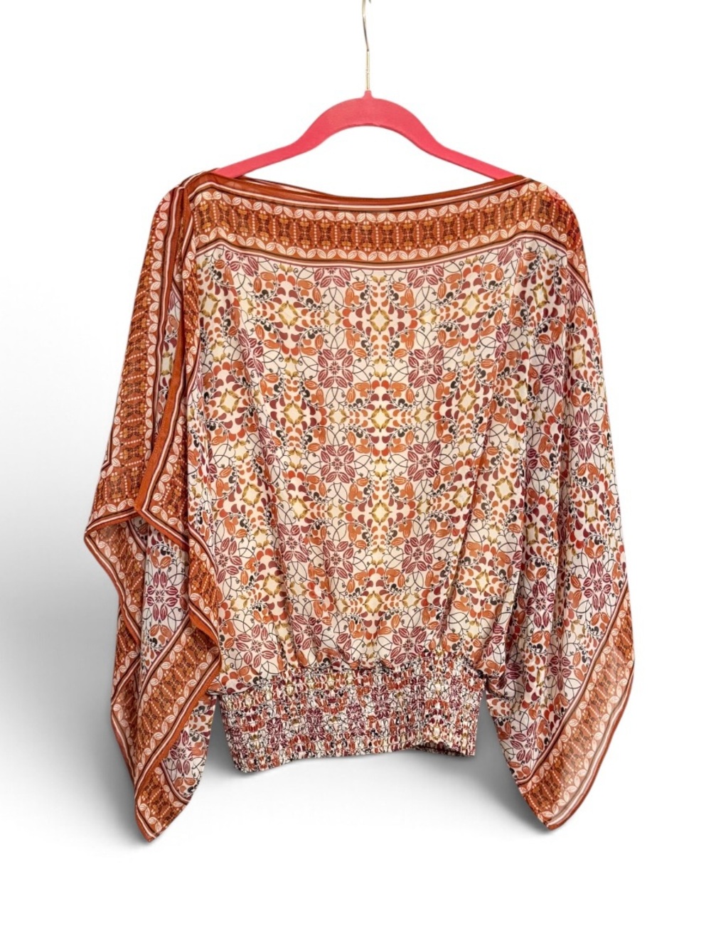 Max Studio Rust Multi Floral Batwing Tunic - Picture 2 of 3